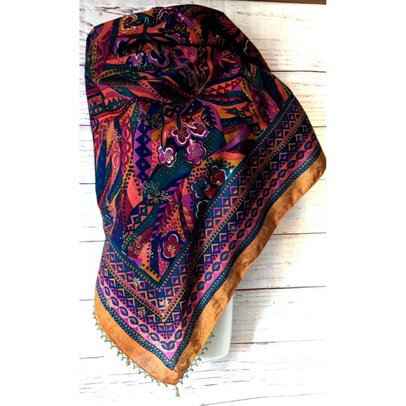 Sarah Clothes Square Shawl Scarf Folk Gypsy Style Multicolor Cotton Beads 45*45" - Picture 6 of 16